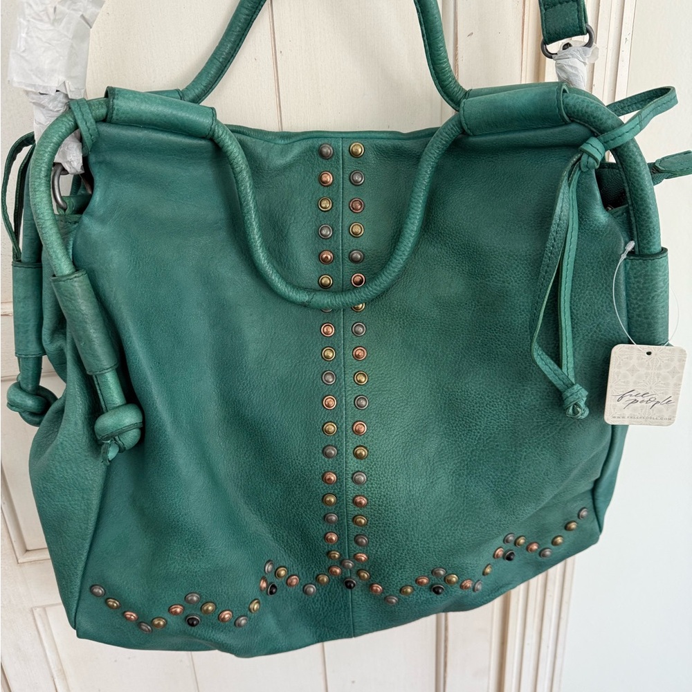 Green Leather Studded Handbag
